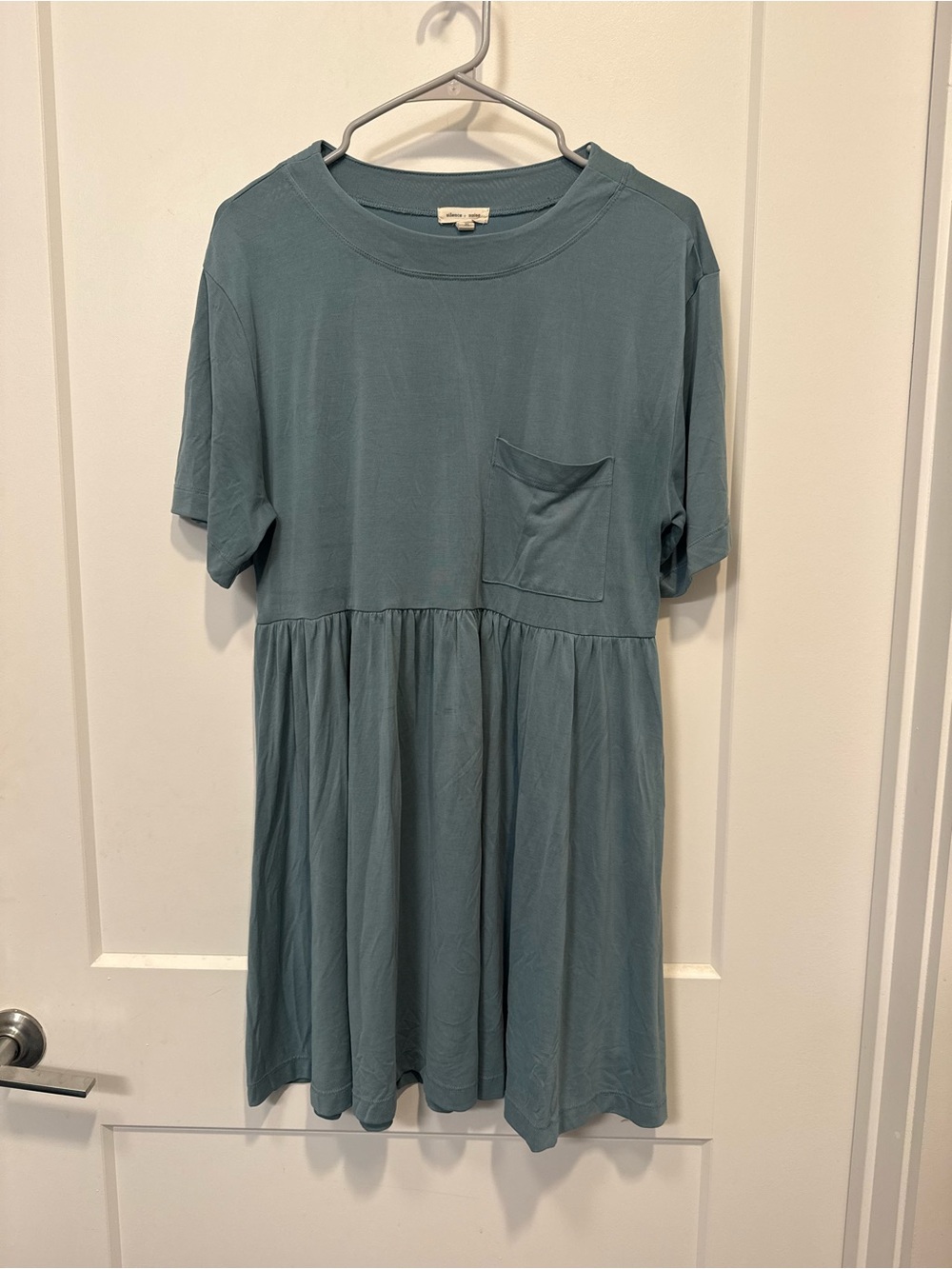 Silence + Noise Short Sleeve Pocket  Dress in Dusty Teal